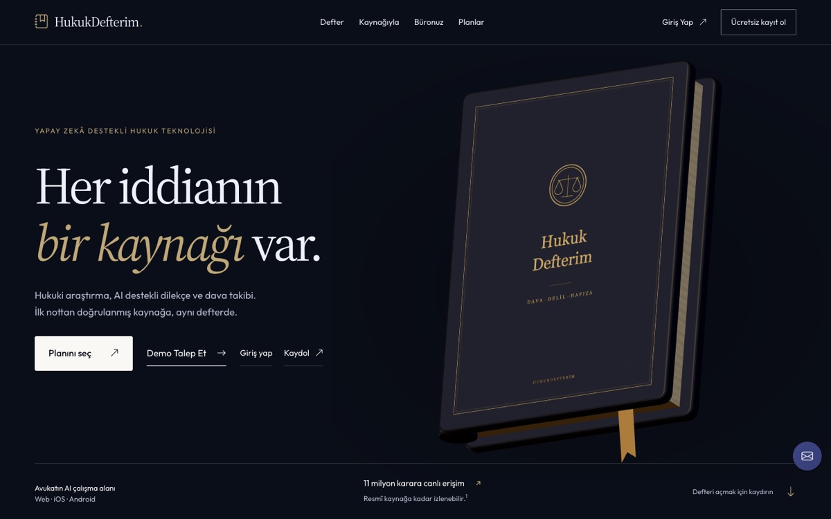 HukukDefterim web sitesi ekran görüntüsü